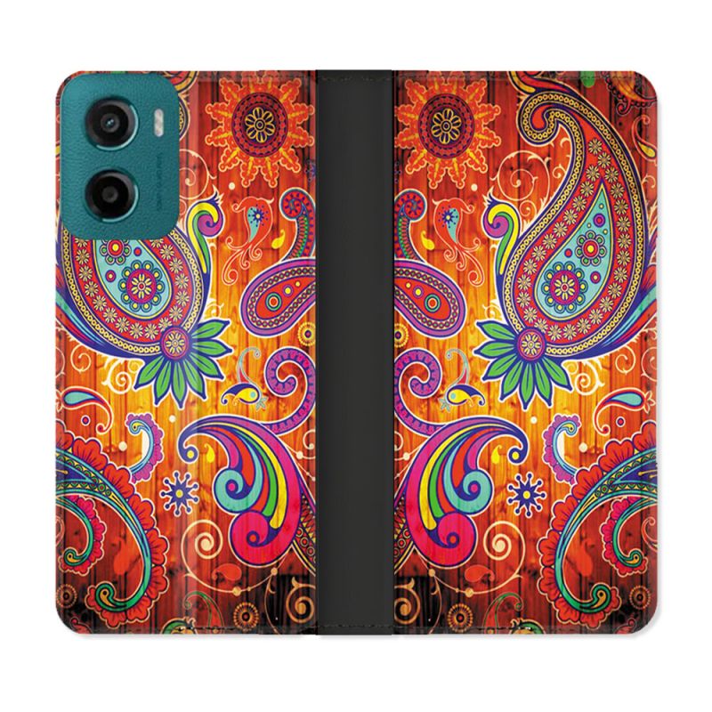 Housse cuir portefeuille Pour Motorola G05 / E15 Fleur Psychedelic