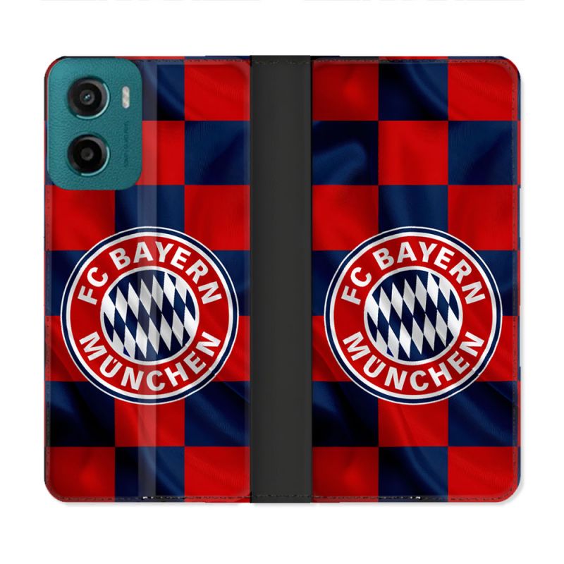 Housse cuir portefeuille Pour Motorola G05 / E15 Foot Bayern Munich Carreaux