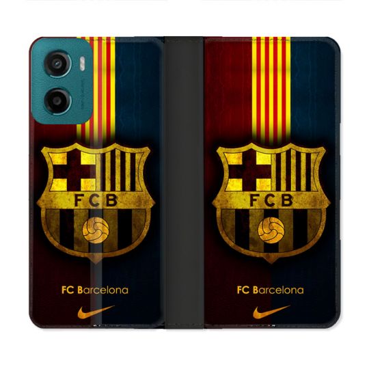 Housse cuir portefeuille Pour Motorola G05 / E15 Foot FC Barcelone Vintage