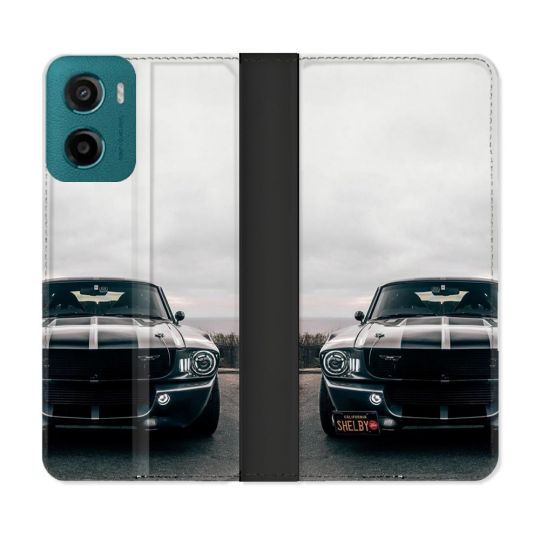Housse cuir portefeuille Pour Motorola G05 / E15 Ford Mustang GT500 Vintage