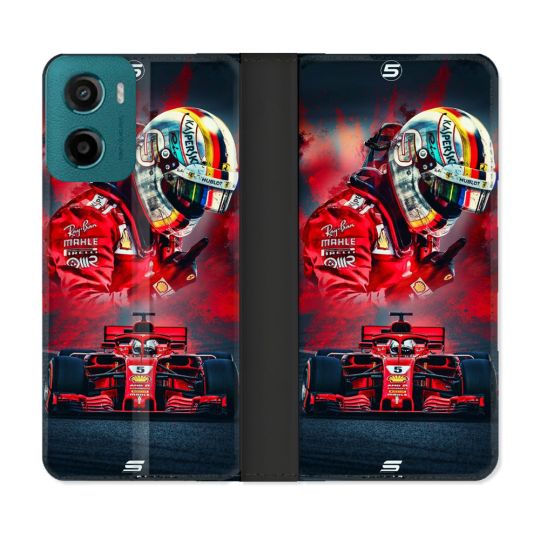 Housse cuir portefeuille Pour Motorola G05 / E15 Formule 1 F1 Ferrari