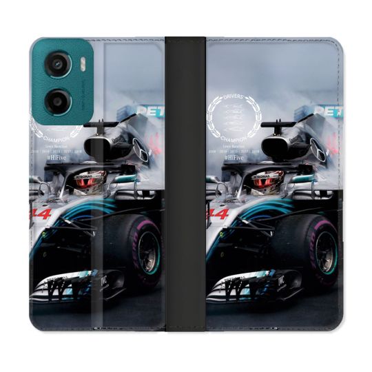 Housse cuir portefeuille Pour Motorola G05 / E15 Formule 1 F1 Mercedes Petronas