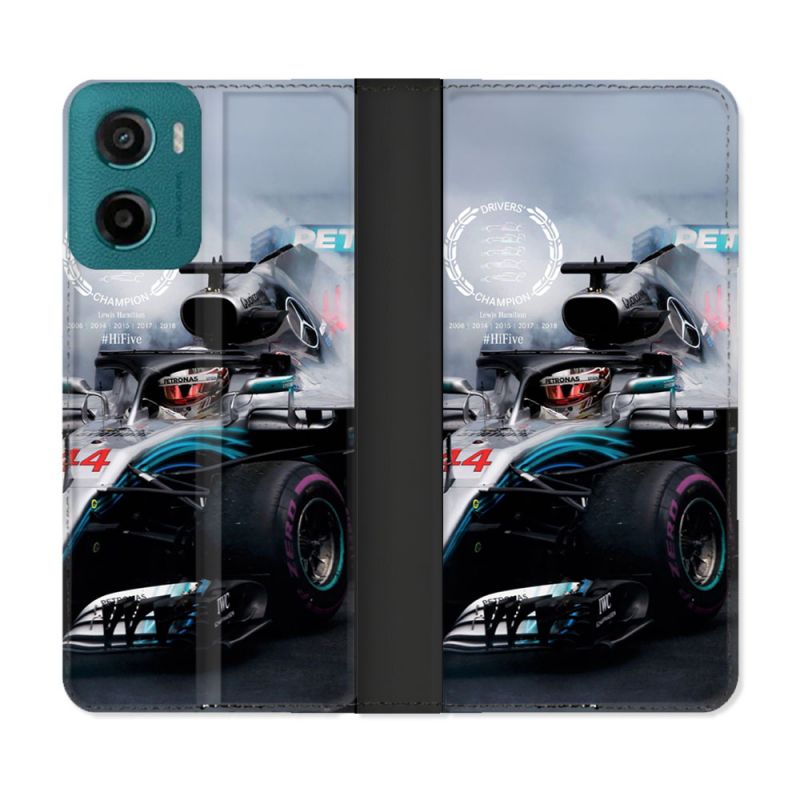 Housse cuir portefeuille Pour Motorola G05 / E15 Formule 1 F1 Mercedes Petronas
