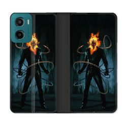 Housse cuir portefeuille Pour Motorola G05 / E15 Ghost Rider