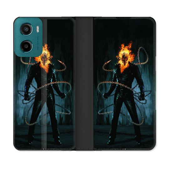 Housse cuir portefeuille Pour Motorola G05 / E15 Ghost Rider