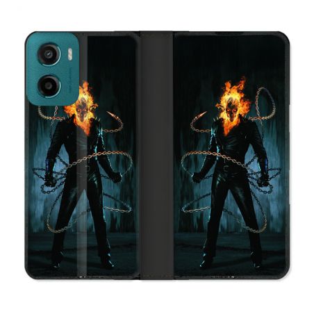 Housse cuir portefeuille Pour Motorola G05 / E15 Ghost Rider