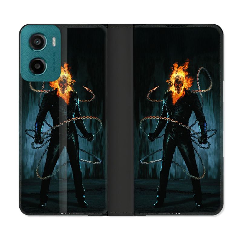 Housse cuir portefeuille Pour Motorola G05 / E15 Ghost Rider