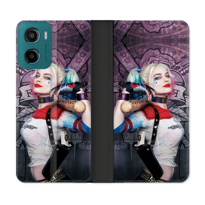 Housse cuir portefeuille Pour Motorola G05 / E15 Harley Quinn Batte