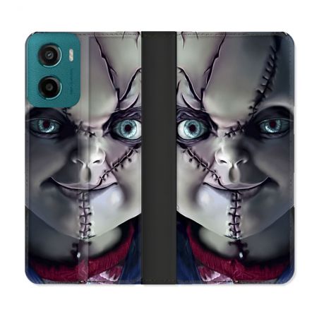 Housse cuir portefeuille Pour Motorola G05 / E15 Horreur Chucky Cicatrice