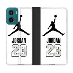Housse cuir portefeuille Pour Motorola G05 / E15 Jordan 23 Blanc