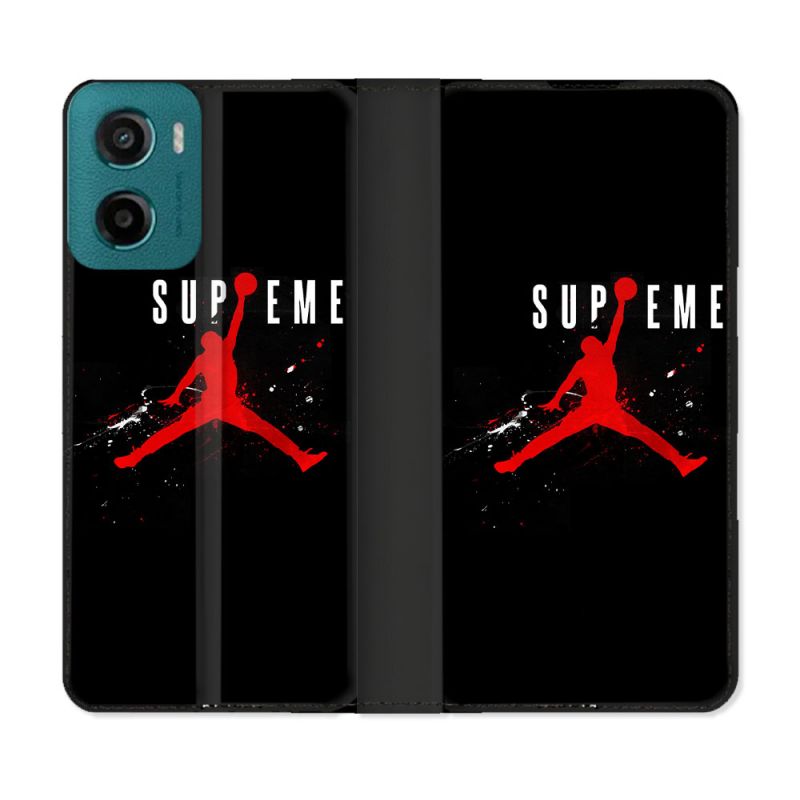Housse cuir portefeuille Pour Motorola G05 / E15 Jordan Supreme Noir