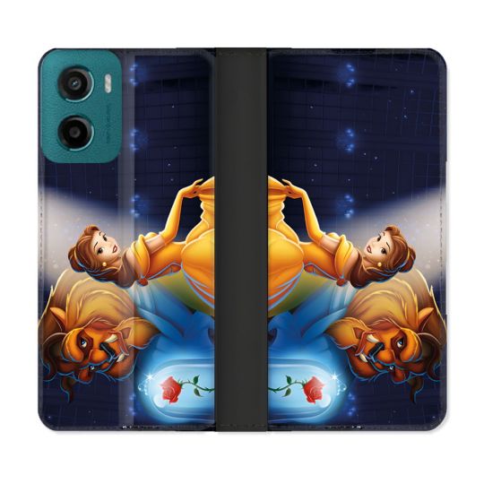 Housse cuir portefeuille Pour Motorola G05 / E15 La Belle et La Bête