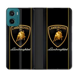 Housse cuir portefeuille Pour Motorola G05 / E15 Lamborghini Carbone