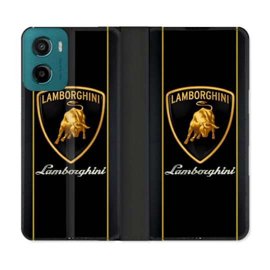 Housse cuir portefeuille Pour Motorola G05 / E15 Lamborghini Carbone
