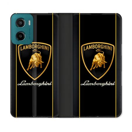 Housse cuir portefeuille Pour Motorola G05 / E15 Lamborghini Carbone