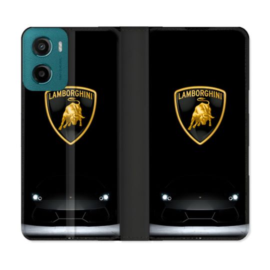 Housse cuir portefeuille Pour Motorola G05 / E15 Lamborghini Noir