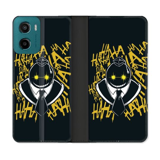 Housse cuir portefeuille Pour Motorola G05 / E15 Manga Assassination Classroom Kuro Noir