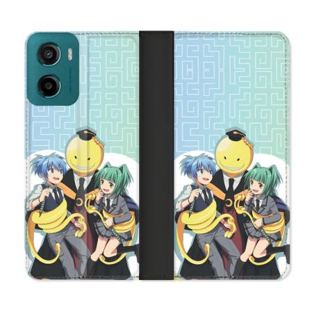Housse cuir portefeuille Pour Motorola G05 / E15 Manga Assassination Classroom Kuro Trio
