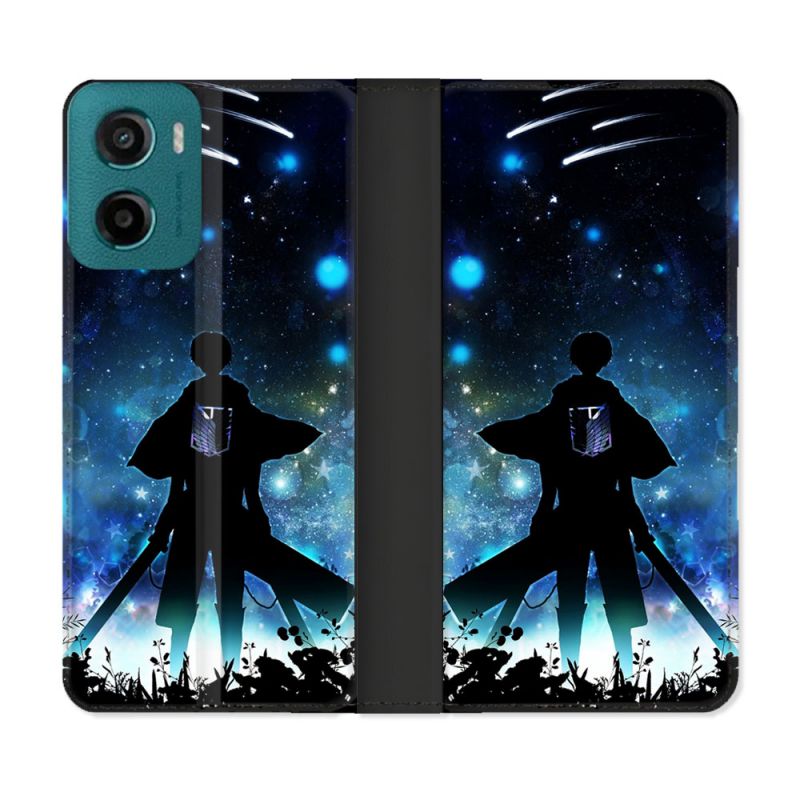 Housse cuir portefeuille Pour Motorola G05 / E15 Manga Attaque Titans Levi