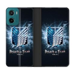 Housse cuir portefeuille Pour Motorola G05 / E15 Manga Attaque Titans Noir
