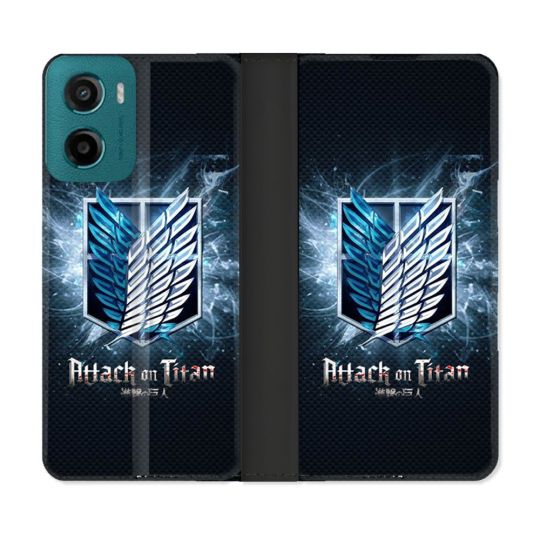 Housse cuir portefeuille Pour Motorola G05 / E15 Manga Attaque Titans Noir