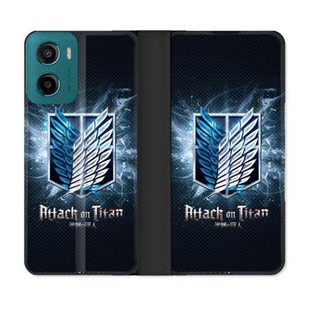 Housse cuir portefeuille Pour Motorola G05 / E15 Manga Attaque Titans Noir