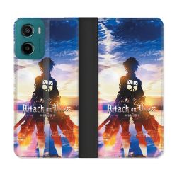 Housse cuir portefeuille Pour Motorola G05 / E15 Manga Attaque Titans Soleil