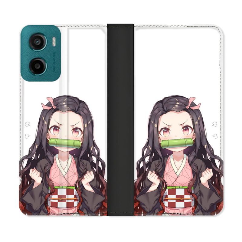 Housse cuir portefeuille Pour Motorola G05 / E15 Manga Demon Slayer Nezuko