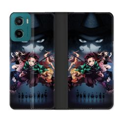Housse cuir portefeuille Pour Motorola G05 / E15 Manga Demon Slayer Noir