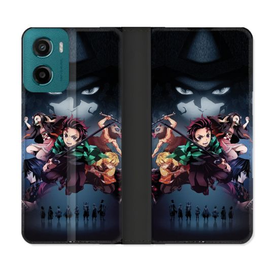 Housse cuir portefeuille Pour Motorola G05 / E15 Manga Demon Slayer Noir