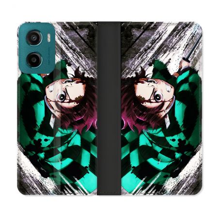 Housse cuir portefeuille Pour Motorola G05 / E15 Manga Demon Slayer Tanjiro