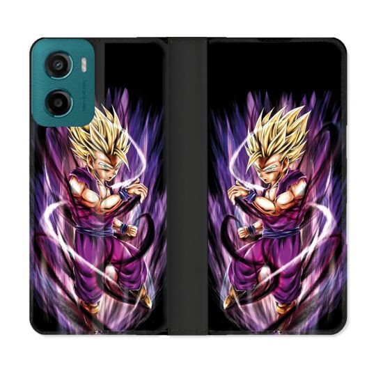 Housse cuir portefeuille Pour Motorola G05 / E15 Manga Dragon Ball Sangohan Violet