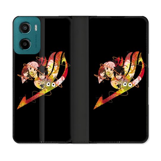 Housse cuir portefeuille Pour Motorola G05 / E15 Manga Fairy Tail Logo Noir