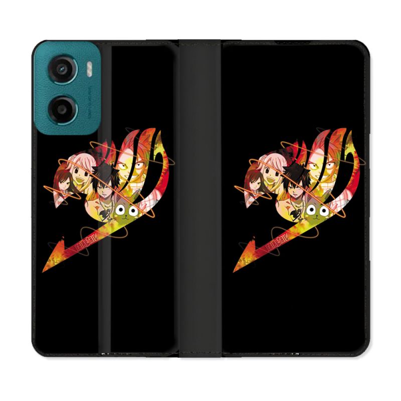 Housse cuir portefeuille Pour Motorola G05 / E15 Manga Fairy Tail Logo Noir