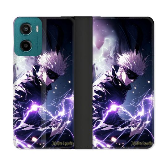 Housse cuir portefeuille Pour Motorola G05 / E15 Manga Jujutsu Kaisen Gojo Saturo