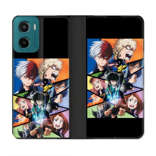 Housse cuir portefeuille Pour Motorola G05 / E15 Manga My Hero Academia Noir