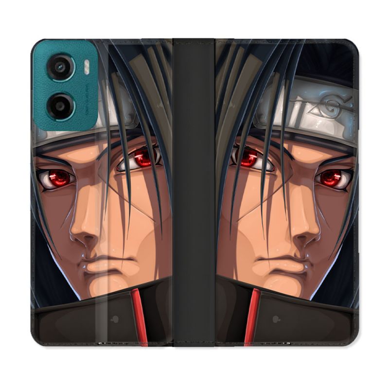 Housse cuir portefeuille Pour Motorola G05 / E15 Manga Naruto Itachi Visage