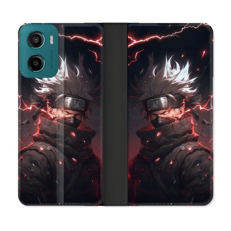 Housse cuir portefeuille Pour Motorola G05 / E15 Manga Naruto Kakashi Dark