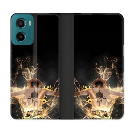 Housse cuir portefeuille Pour Motorola G05 / E15 Manga One Piece Ace Noir
