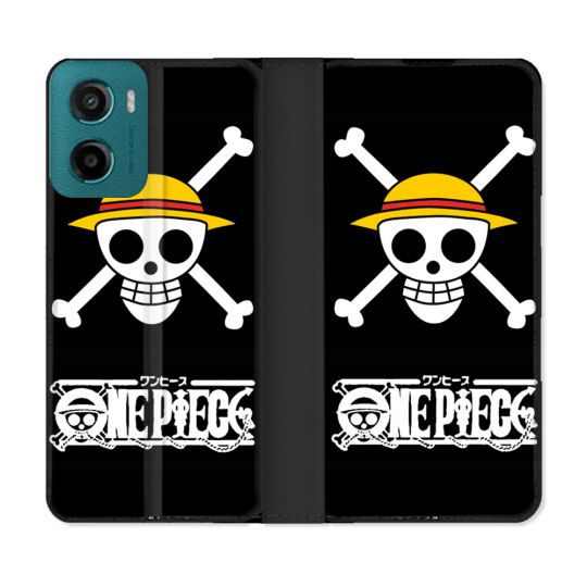Housse cuir portefeuille Pour Motorola G05 / E15 Manga One Piece Tete de Mort