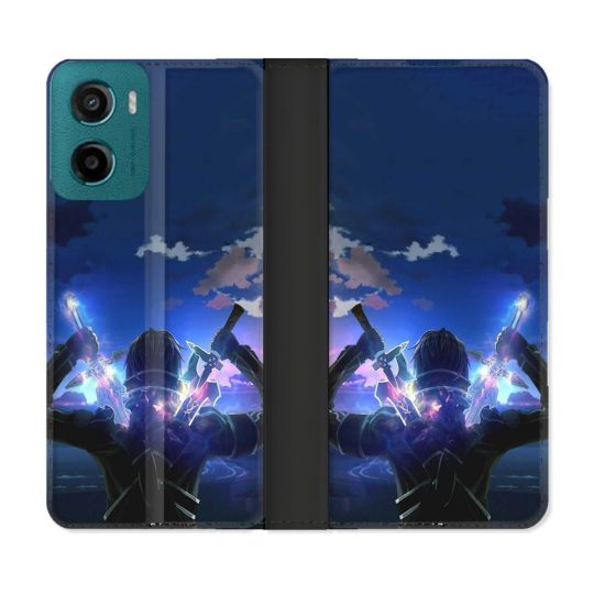 Housse cuir portefeuille Pour Motorola G05 / E15 Manga SAO sword Art Online Epee