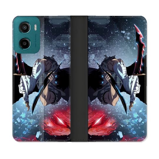 Housse cuir portefeuille Pour Motorola G05 / E15 Manga Solo Leveling Sung Epee