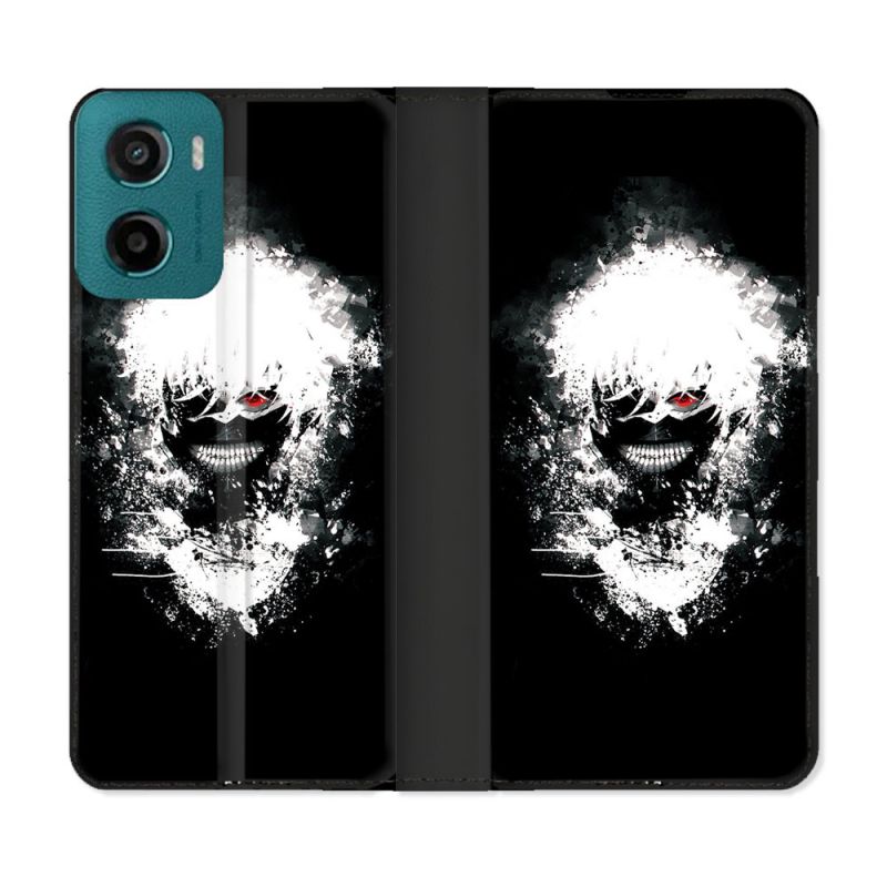 Housse cuir portefeuille Pour Motorola G05 / E15 Manga Tokyo Ghoul Kaneki Tag