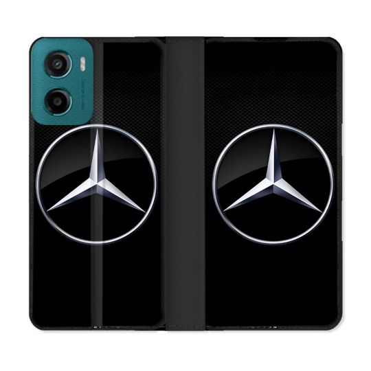 Housse cuir portefeuille Pour Motorola G05 / E15 Mercedes Carbone