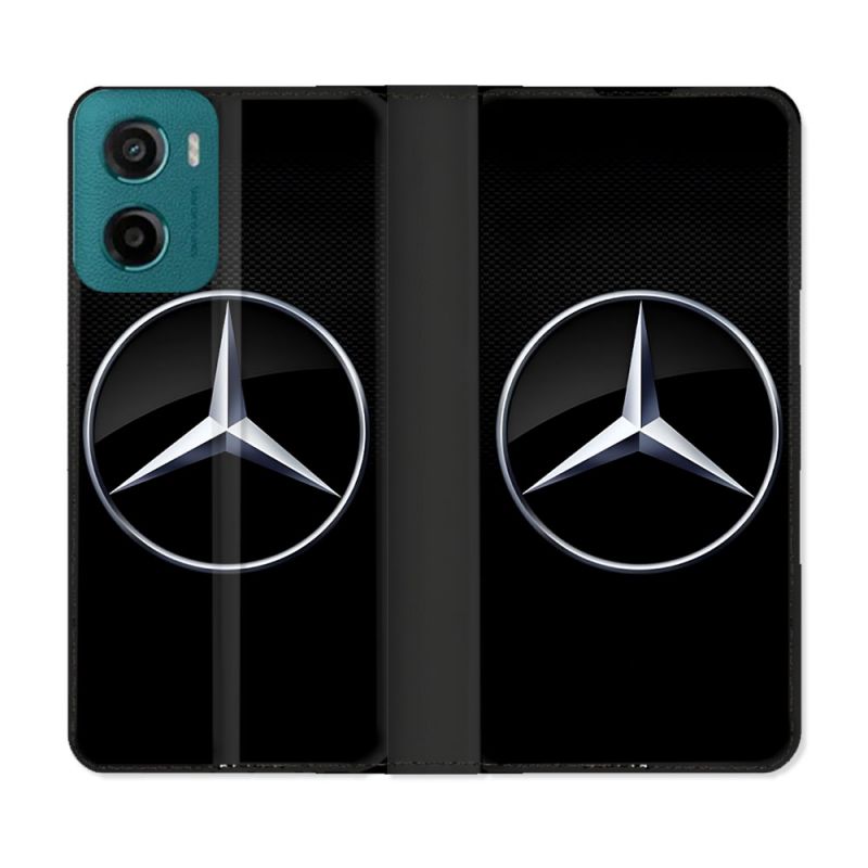 Housse cuir portefeuille Pour Motorola G05 / E15 Mercedes Carbone