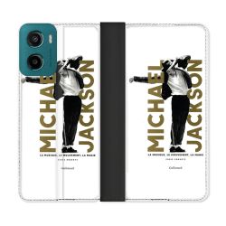 Housse cuir portefeuille Pour Motorola G05 / E15 Michael Jackson Blanc