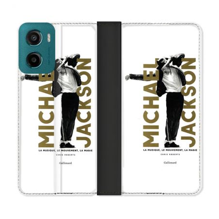 Housse cuir portefeuille Pour Motorola G05 / E15 Michael Jackson Blanc