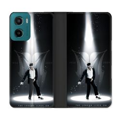 Housse cuir portefeuille Pour Motorola G05 / E15 Michael Jackson Noir