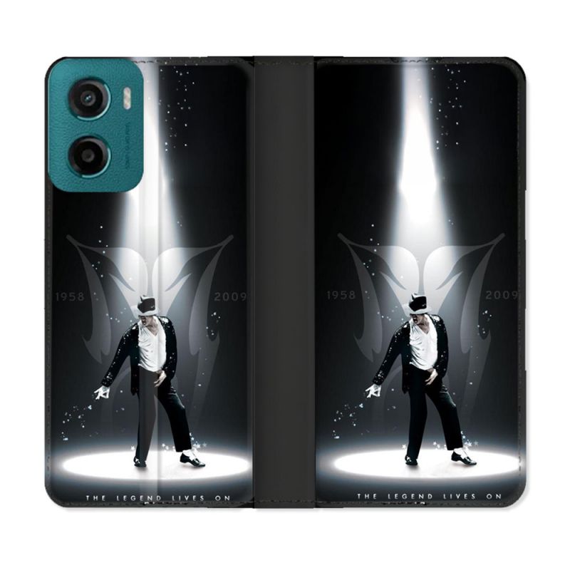 Housse cuir portefeuille Pour Motorola G05 / E15 Michael Jackson Noir