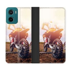Housse cuir portefeuille Pour Motorola G05 / E15 Moto Cross Soleil